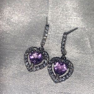 Amethyst Heart Drop Crystal Detail Earrings